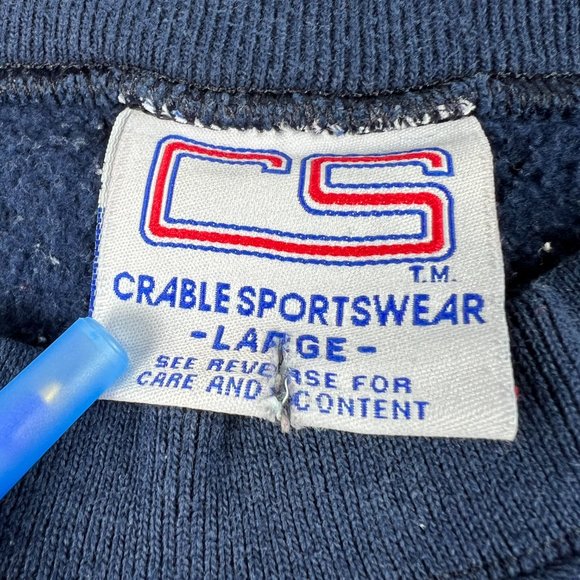 VTG Notre Dame Fightin Irish Sweatshirt Large Blue Faded Plaid Logo Crewneck - Picture 9 of 15